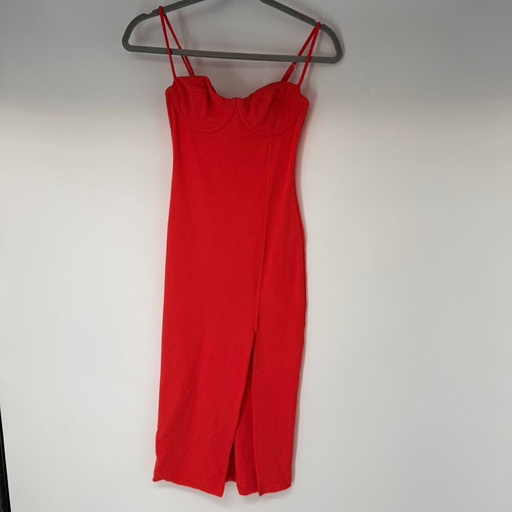 VIX Paula Hermanny Firenze Corsage Midi Dress Women's XS Coral Orange Bodycon